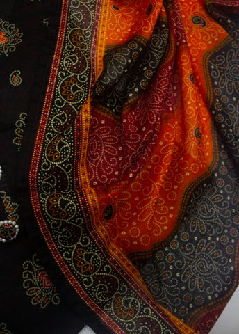 3 Piece Printed Stitched Black Color Lawn Shirt with Trouser & Dupatta