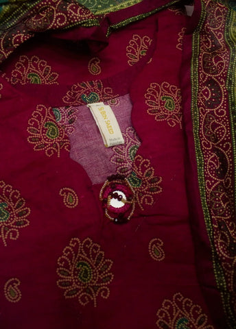 3 Piece Printed Stitched Maroon Color Lawn Shirt with Trouser & Dupatta
