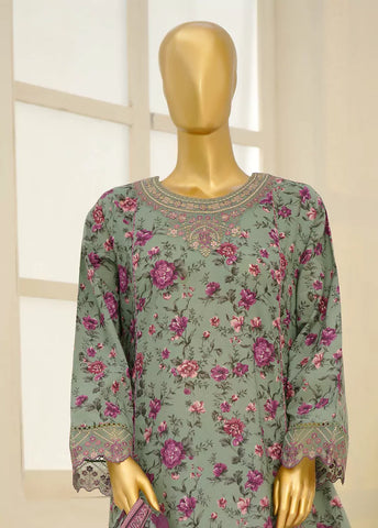 3 Piece Embroidred Stitched Mint Green Color Lawn Frock with Trouser & Dupatta
