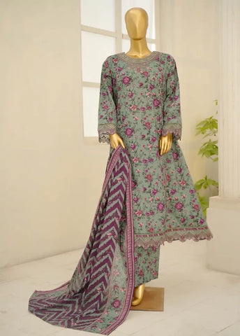 3 Piece Embroidred Stitched Mint Green Color Lawn Frock with Trouser & Dupatta