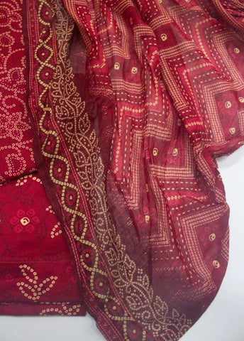 3 Piece Printed Stitched Red Color Lawn Shirt with Trouser & Dupatta