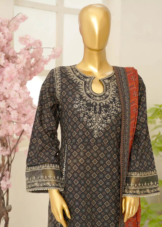 3 Piece Embroidred Stitched Color Lawn Frock with Trouser & Dupatta