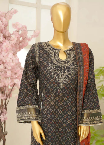 3 Piece Embroidred Stitched Color Lawn Frock with Trouser & Dupatta
