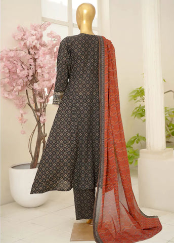 3 Piece Embroidred Stitched Color Lawn Frock with Trouser & Dupatta