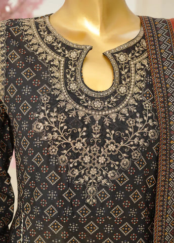 3 Piece Embroidred Stitched Color Lawn Frock with Trouser & Dupatta
