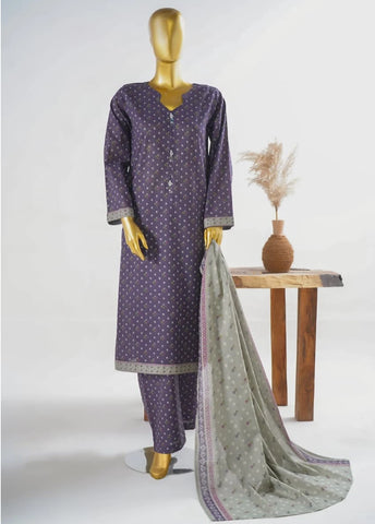 3 Piece Printed Stitched Color Lawn Shirt with Trouser & Dupatta