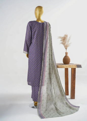 3 Piece Printed Stitched Color Lawn Shirt with Trouser & Dupatta