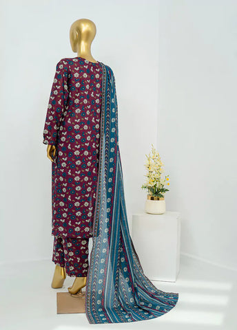 3 Piece Printed Stitched Maroon Color Lawn Shirt with Trouser & Dupatta