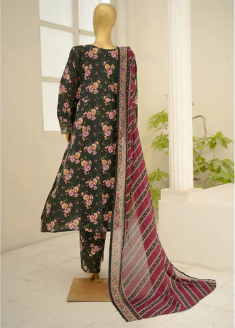 3 Piece Embroidred Stitched Black Color Lawn Frock with Trouser & Dupatta