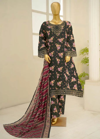 3 Piece Embroidred Stitched Black Color Lawn Frock with Trouser & Dupatta
