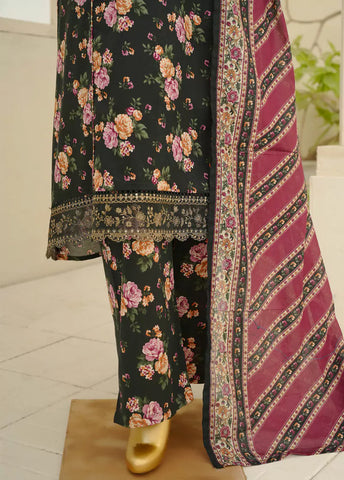 3 Piece Embroidred Stitched Black Color Lawn Frock with Trouser & Dupatta