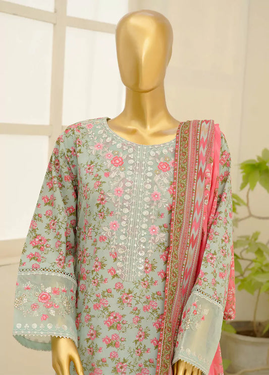 3 Piece Embroidred Stitched Pastel Blue Color Lawn Frock with Trouser & Dupatta