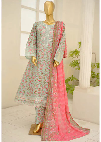 3 Piece Embroidred Stitched Pastel Blue Color Lawn Frock with Trouser & Dupatta