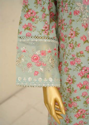 3 Piece Embroidred Stitched Pastel Blue Color Lawn Frock with Trouser & Dupatta