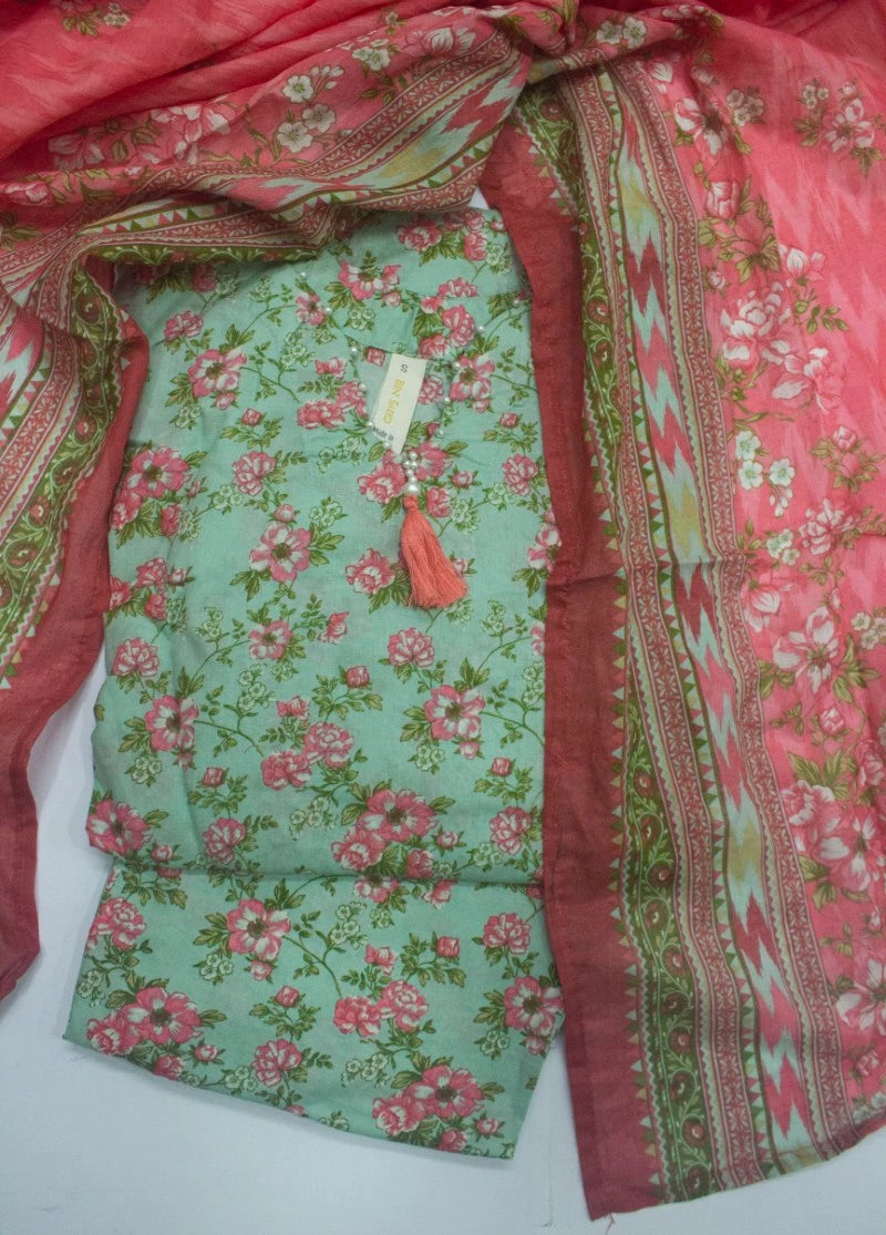 3 Piece Printed Stitched Turquoise Color Lawn Shirt with Trouser & Dupatta