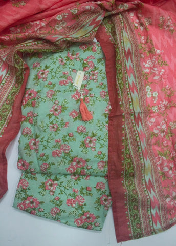 3 Piece Printed Stitched Turquoise Color Lawn Shirt with Trouser & Dupatta