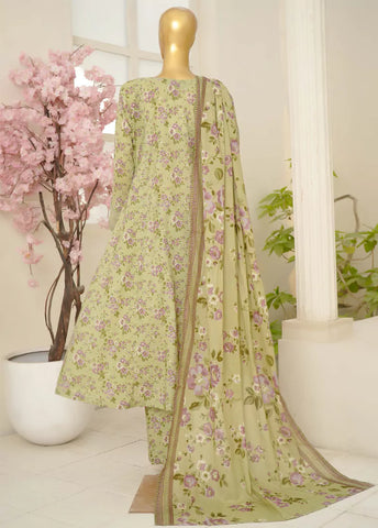 3 Piece Embroidred Stitched Pistachio Green Color Lawn Frock with Trouser & Dupatta