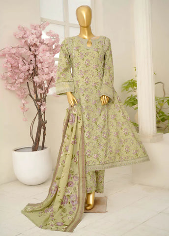 3 Piece Embroidred Stitched Pistachio Green Color Lawn Frock with Trouser & Dupatta