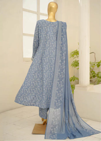 3 Piece Embroidred Stitched Ice Blue Color Lawn Frock with Trouser & Dupatta