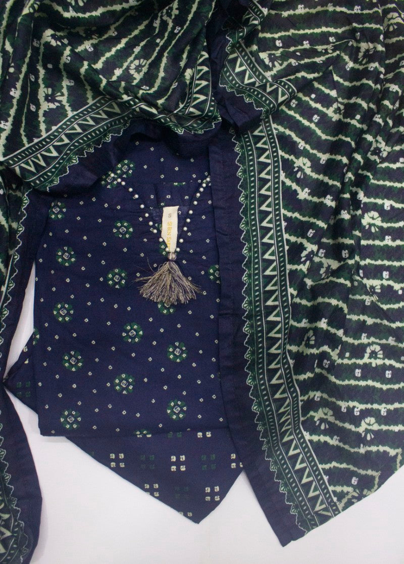3 Piece Printed Stitched Navy Blue Color Lawn Shirt with Trouser & Dupatta