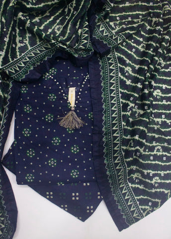 3 Piece Printed Stitched Navy Blue Color Lawn Shirt with Trouser & Dupatta