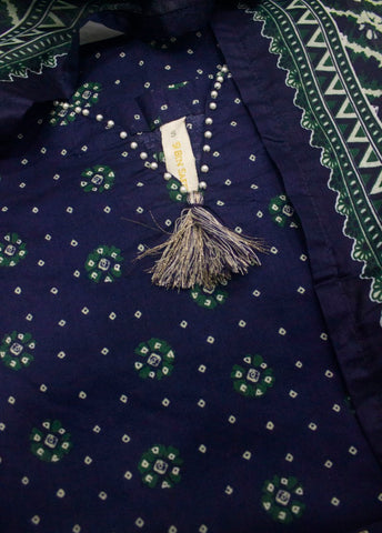 3 Piece Printed Stitched Navy Blue Color Lawn Shirt with Trouser & Dupatta