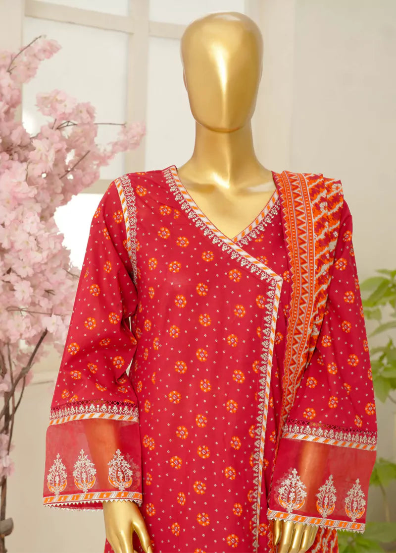 3 Piece Embroidred Stitched Color Lawn Frock with Trouser & Dupatta