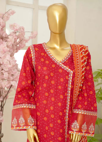 3 Piece Embroidred Stitched Color Lawn Frock with Trouser & Dupatta