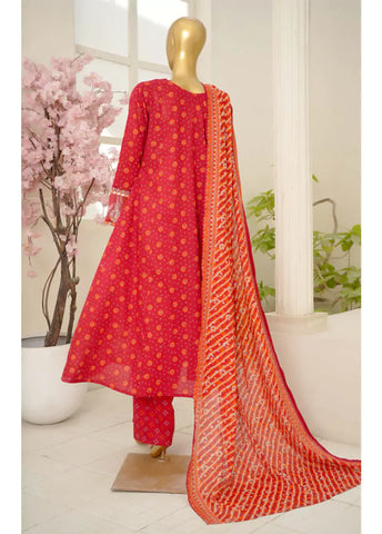 3 Piece Embroidred Stitched Color Lawn Frock with Trouser & Dupatta