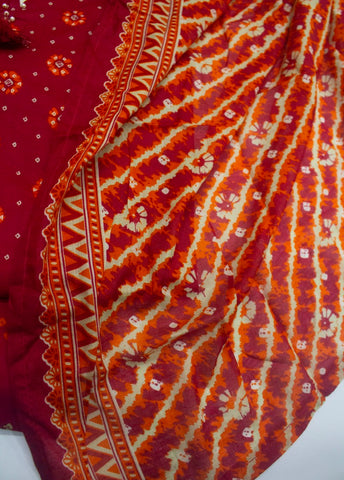 3 Piece Printed Stitched Red Color Lawn Shirt with Trouser & Dupatta