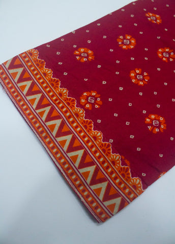 3 Piece Printed Stitched Red Color Lawn Shirt with Trouser & Dupatta