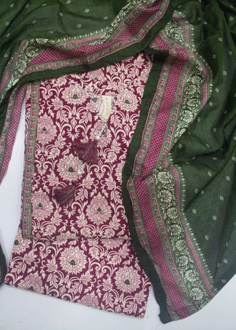 3 Piece Printed Stitched Red & White Color Lawn Shirt with Trouser & Dupatta