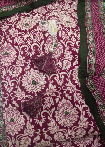 3 Piece Printed Stitched Red & White Color Lawn Shirt with Trouser & Dupatta