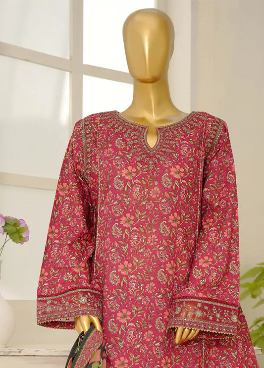 3 Piece Embroidred Stitched Color Lawn Frock with Trouser & Dupatta