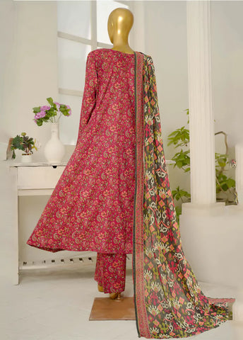 3 Piece Embroidred Stitched Color Lawn Frock with Trouser & Dupatta
