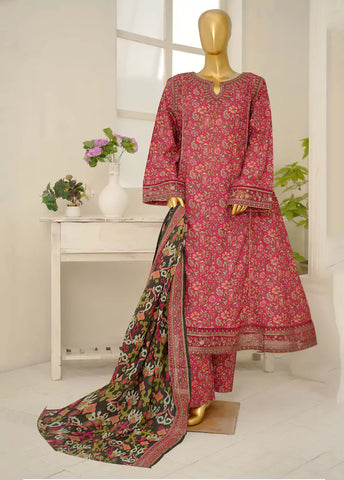 3 Piece Embroidred Stitched Color Lawn Frock with Trouser & Dupatta