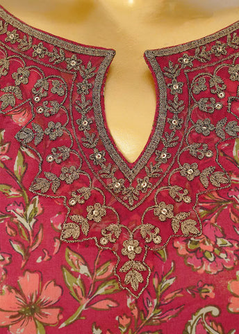 3 Piece Embroidred Stitched Color Lawn Frock with Trouser & Dupatta
