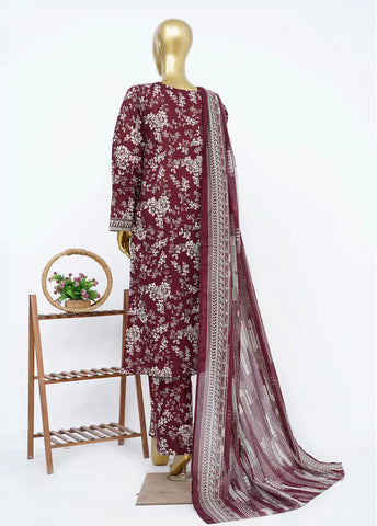 3 Piece Printed Stitched Maroon Color Lawn Shirt with Trouser & Dupatta