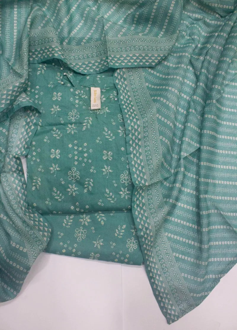 3 Piece Printed Stitched Mint Green Color Lawn Shirt with Trouser & Dupatta