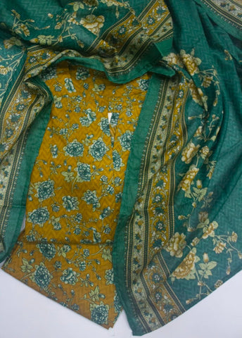 3 Piece Printed Stitched Honey Orange Color Lawn Shirt with Trouser & Dupatta