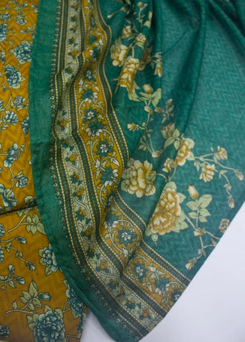 3 Piece Printed Stitched Honey Orange Color Lawn Shirt with Trouser & Dupatta
