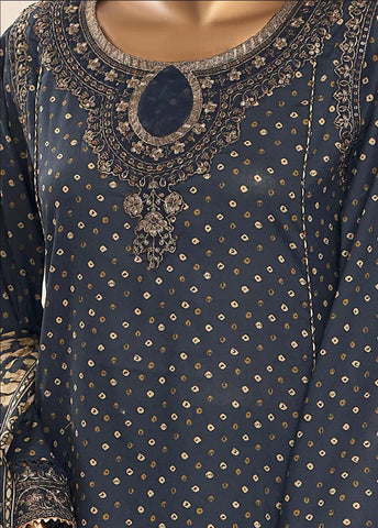 3 Piece Embroidred Stitched Navy Blue Color Cotton Frock with Trouser & Dupatta
