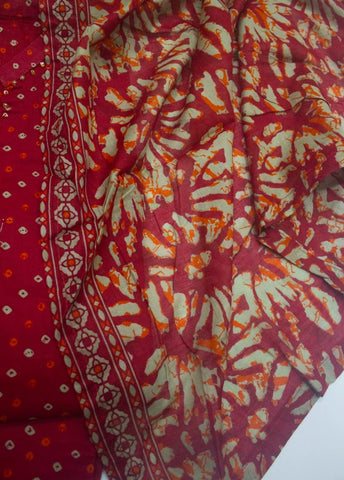 3 Piece Printed Stitched Red Color Lawn Shirt with Trouser & Dupatta