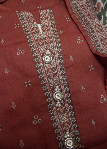 3 Piece Printed Stitched Rust Color Lawn Shirt with Trouser & Dupatta