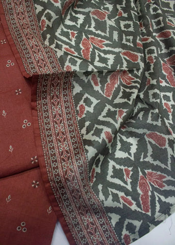 3 Piece Printed Stitched Rust Color Lawn Shirt with Trouser & Dupatta