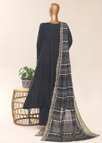 3 Piece Embroidred Stitched Charcoal Color Cotton Frock with Trouser & Dupatta