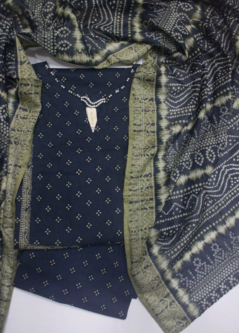 3 Piece Printed Stitched Black Color Lawn Shirt with Trouser & Dupatta
