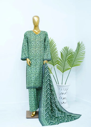 3 Piece Printed Stitched Mint Green Color Lawn Shirt with Trouser & Dupatta