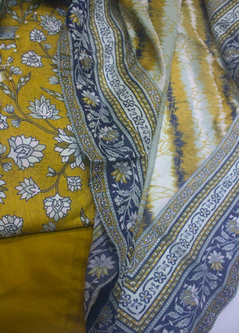 3 Piece Printed Stitched Mustard Color Lawn Shirt with Trouser & Dupatta