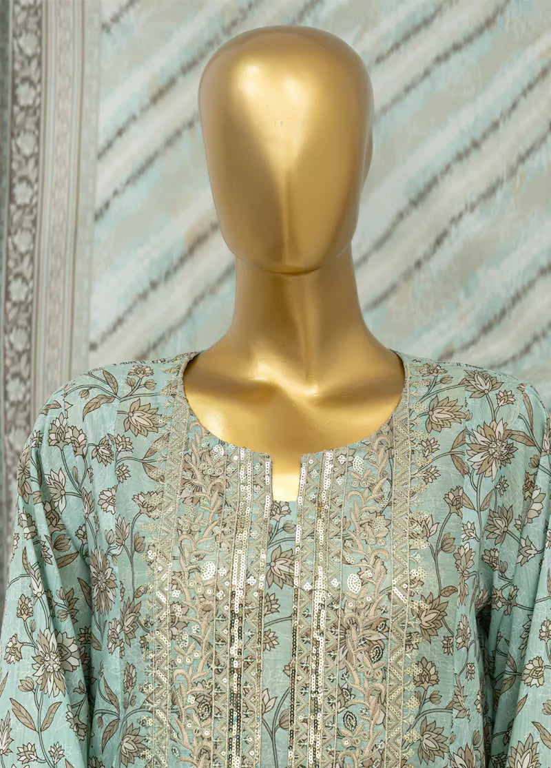 3 Piece Embroidred Stitched Mint Green Color Lawn Suit with Trouser & Dupatta